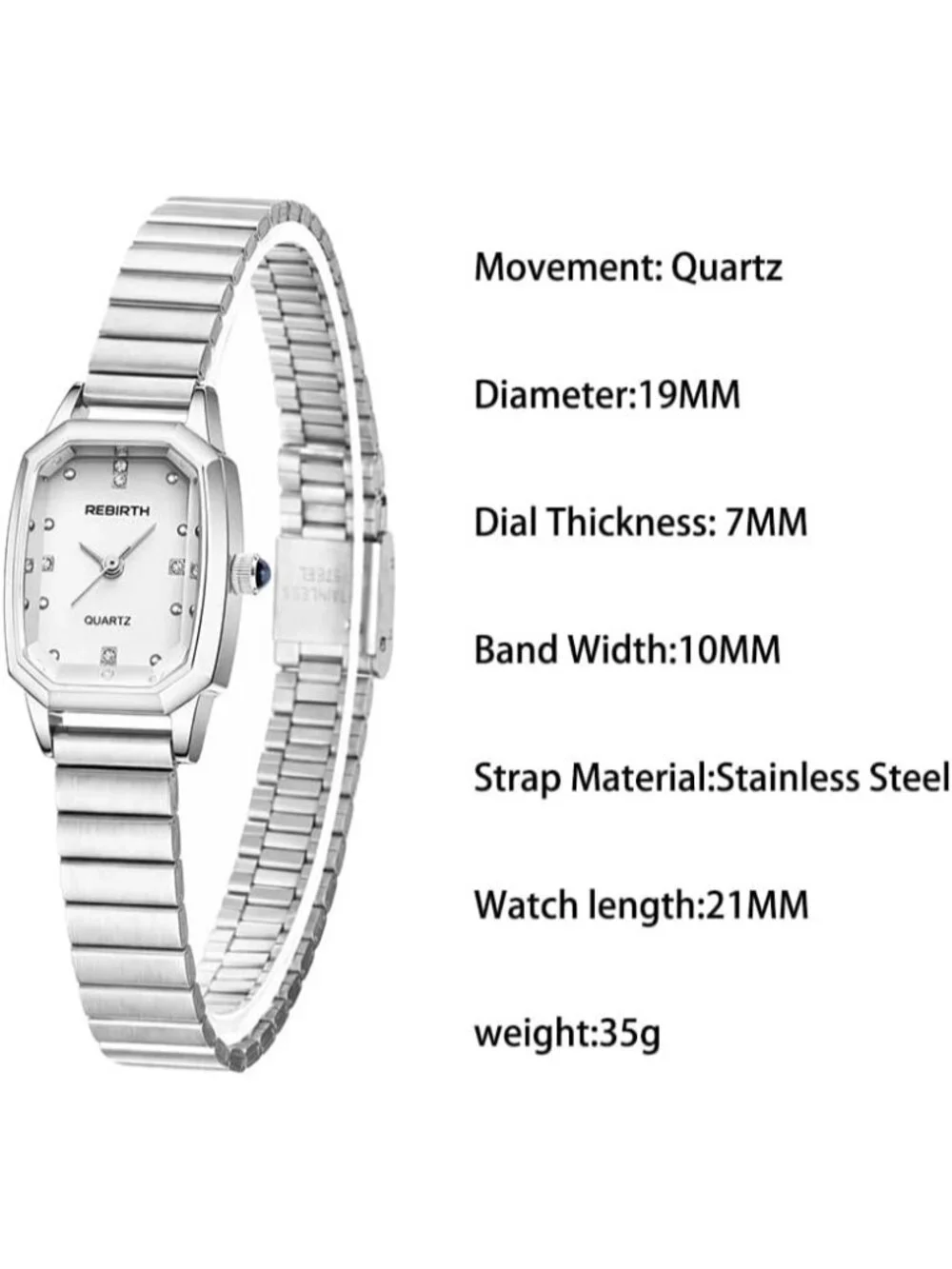 Women’s Silver Rectangular Quartz Stainless Steel Strap Classic Vintage Watch